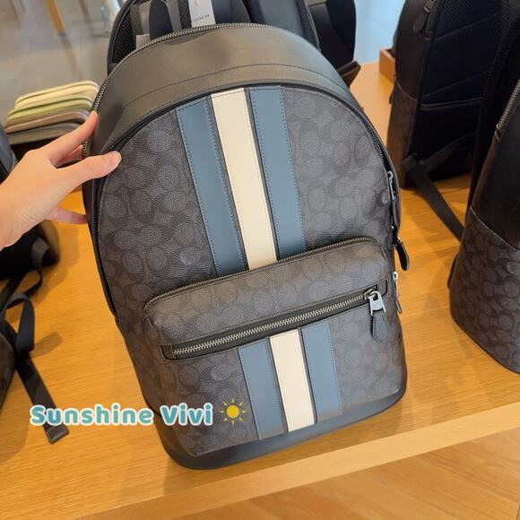 NWT Coach Cv922 West Backpack In Signature Canvas With Varsity Stripe - Picture 1 of 8
